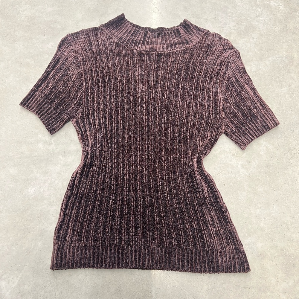 💥$11 SALE -Vintage Best Company Ribbed Chenille Knit Top Brown Made in 🇺🇸 size s